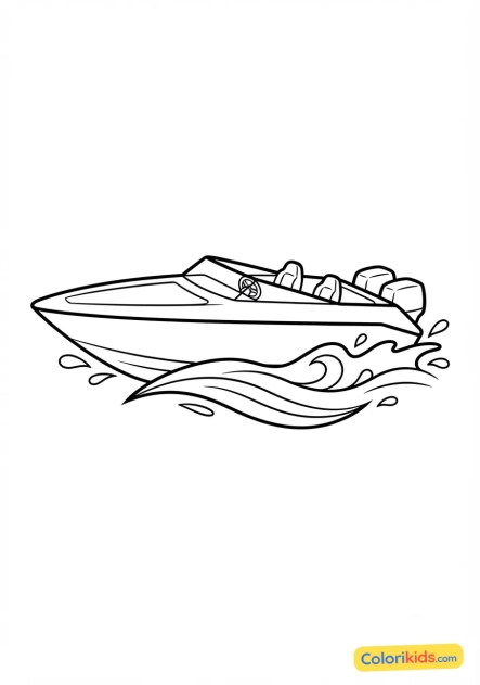 Printable coloring page: fast motorboat cutting through the waves
