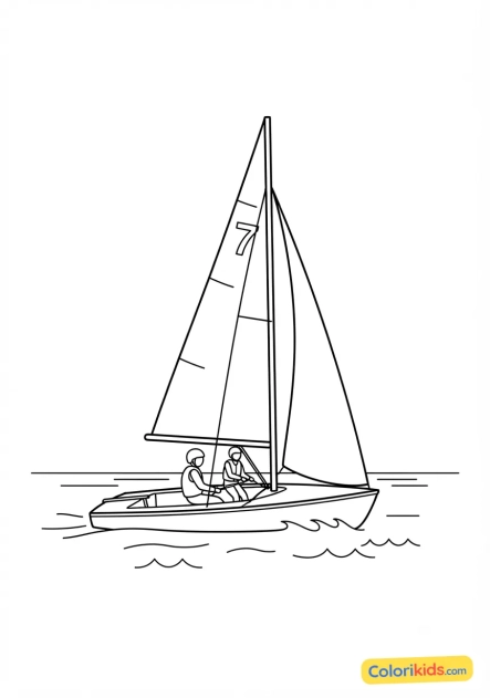 Coloriage à imprimer : voilier de course léger sur l'eau azur