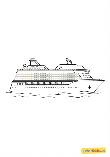 Coloriage à imprimer : navire de croisière luxueux toutes lumières allumées
