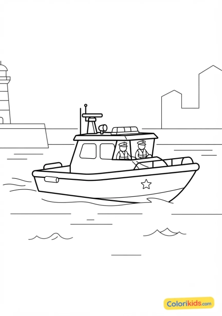 Coloriage à imprimer : bateau de police patrouillant dans le port