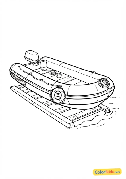 Ausmalbild zum Ausdrucken: rotes und weißes Rettungsboot schwimmbereit