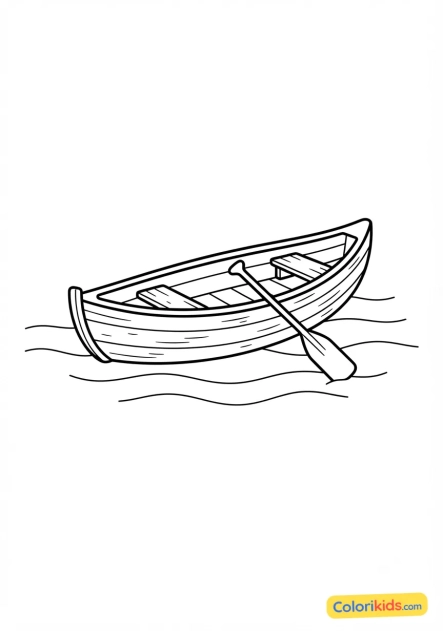 Coloriage à imprimer : petit canoë en bois sur un lac calme