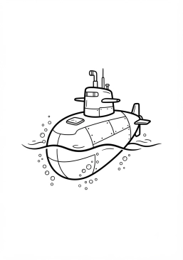Voir le coloriage Sous-marin noir émergeant de l'eau sombre