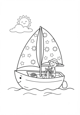 Voir le coloriage Voilier optimiste pour enfant sur l'eau