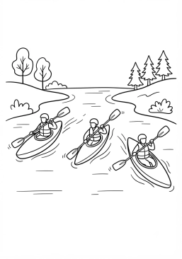 Voir le coloriage Kayaks colorés glissant sur une rivière