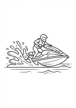 Voir le coloriage Jet-ski rapide éclaboussant l'eau ensoleillée