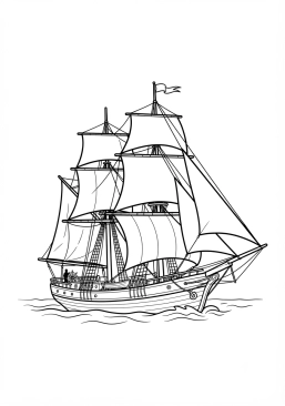 Voir le coloriage Grand voilier naviguant avec ses voiles blanches