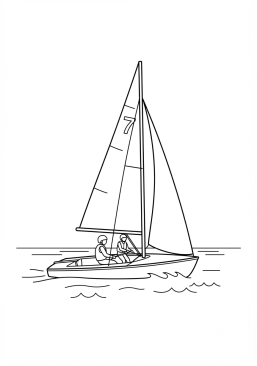Voir le coloriage Voilier de course léger sur l'eau azur