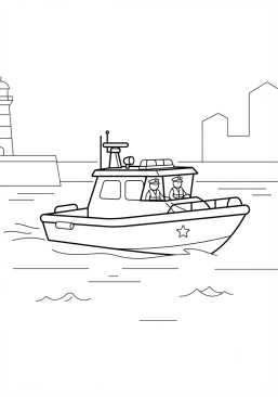 Voir le coloriage Bateau de police patrouillant dans le port