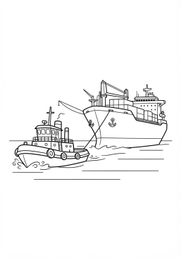 Voir le coloriage Remorqueur puissant tractant un grand navire