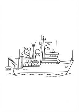 Voir le coloriage Navire océanographique scientifique bardé d'antennes