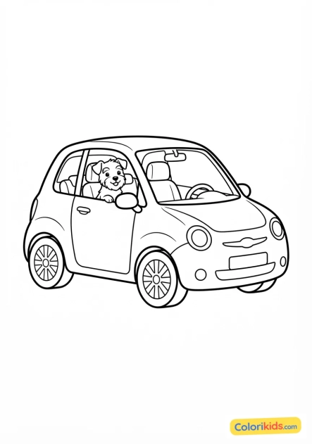 Dibujo para colorear para imprimir: coche urbano con un perrito dentro