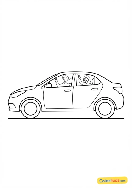 Desenho para colorir para imprimir: sedã confortável com passageiros acenando