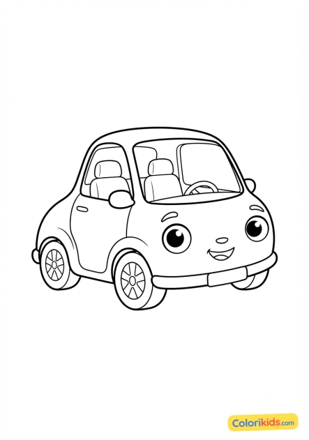 Ausmalbild zum Ausdrucken: niedliches Stadtauto mit augenförmigen Scheinwerfern