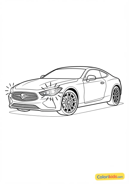 Ausmalbild zum Ausdrucken: elegantes Luxusauto mit hellen Scheinwerfern