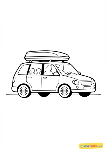 Desenho para colorir para imprimir: carro familiar com bagageiro de teto para férias