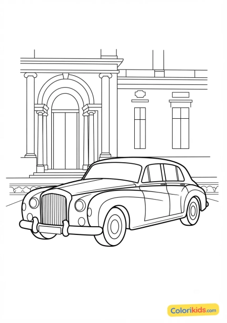 Ausmalbild zum Ausdrucken: luxusauto vor einem Palast