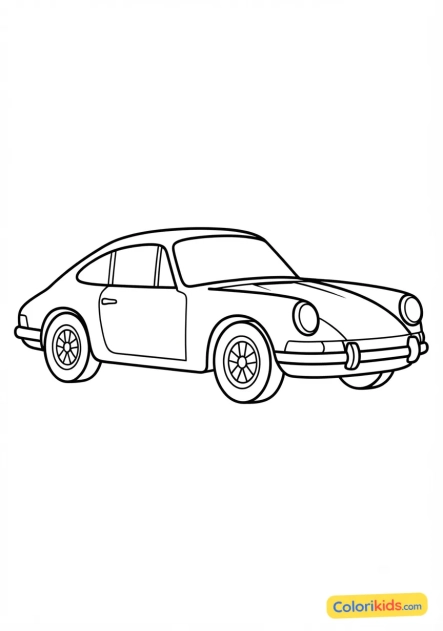 Ausmalbild zum Ausdrucken: retro-Sportwagen mit runden Scheinwerfern