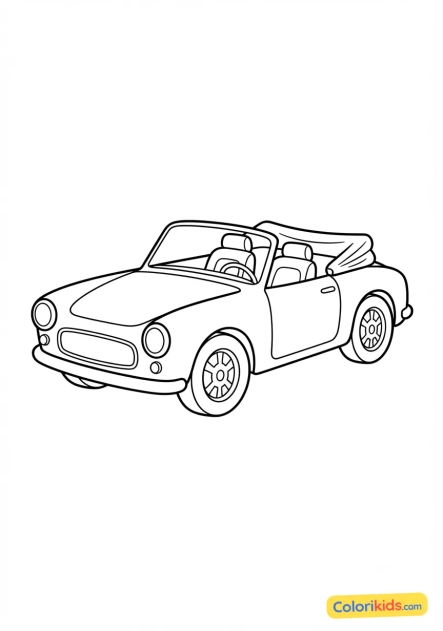 Ausmalbild zum Ausdrucken: kleines Cabrio mit geöffnetem Verdeck