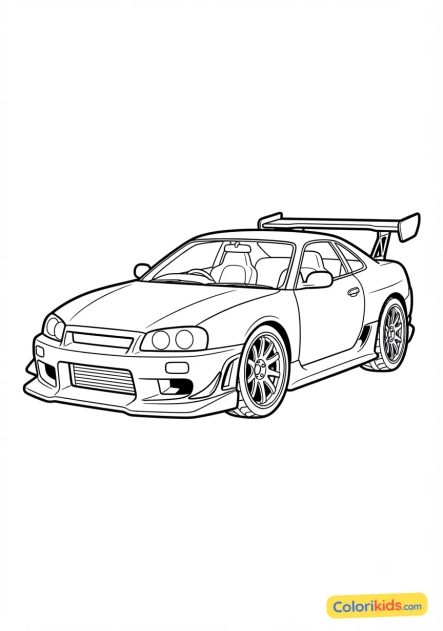 Ausmalbild zum Ausdrucken: sportwagen mit massivem Spoiler