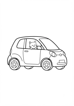 Malvorlage Stadtauto mit einer Katze, die aus dem Fenster schaut