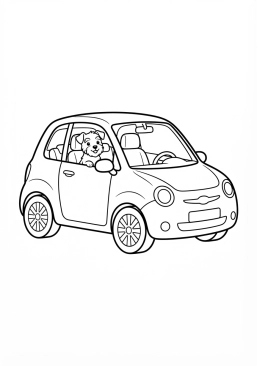 Malvorlage Stadtauto mit einem kleinen Hund im Inneren