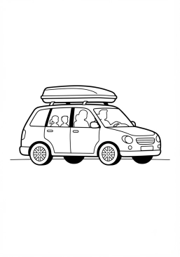 Malvorlage Familienauto mit Dachbox für den Urlaub