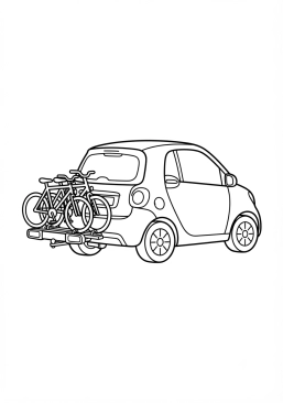 Malvorlage Kleines Stadtauto mit Fahrradträger hinten