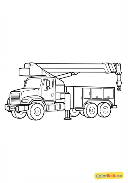 Printable coloring page: heavy lifting crane truck for debris