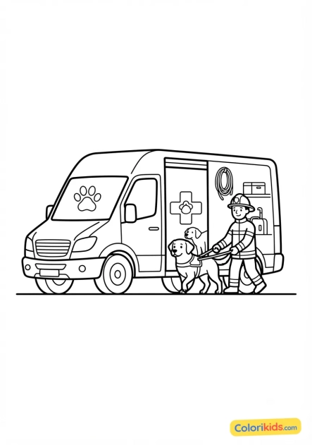 Printable coloring page: k9 search and rescue van