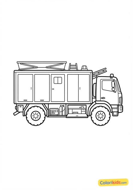 Coloriage à imprimer : camion-atelier de soutien logistique des pompiers