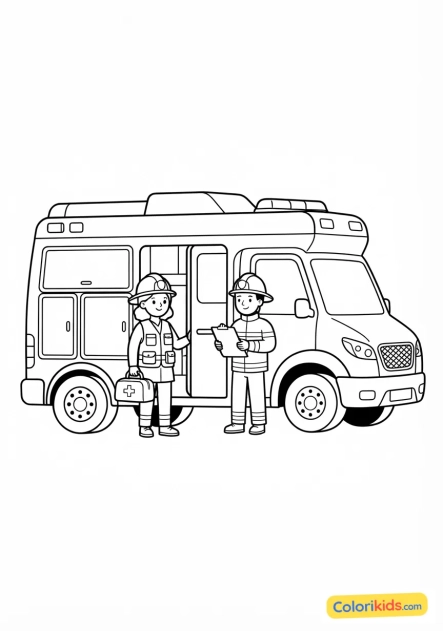 Coloriage à imprimer : camionnette de soutien sanitaire et médicalisé