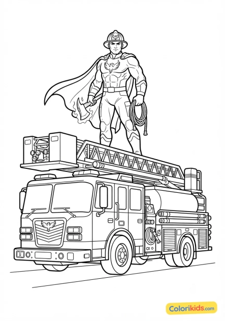 Printable coloring page: ultimate firefighter and rescue hero