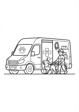 Voir le coloriage Camionnette cynophile de recherche et de sauvetage