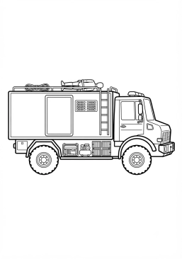 Voir le coloriage Camion transporteur de cages à fumée et d'entraînement