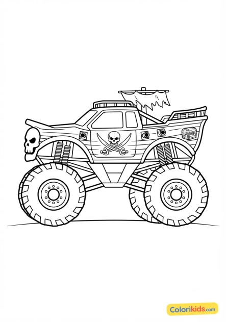 Coloriage à imprimer : monster truck noir au design de pirate menaçant