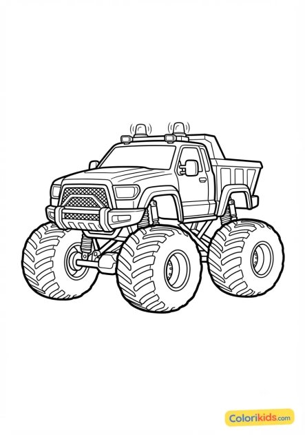 Coloriage à imprimer : monster truck jaune de chantier avec gyrophares