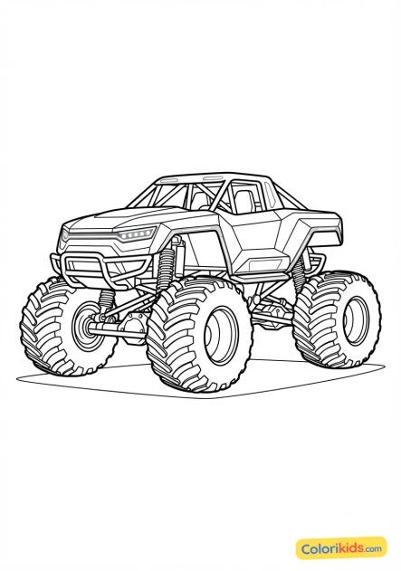 Coloriage à imprimer : monster truck argenté futuriste avec des lumières LED