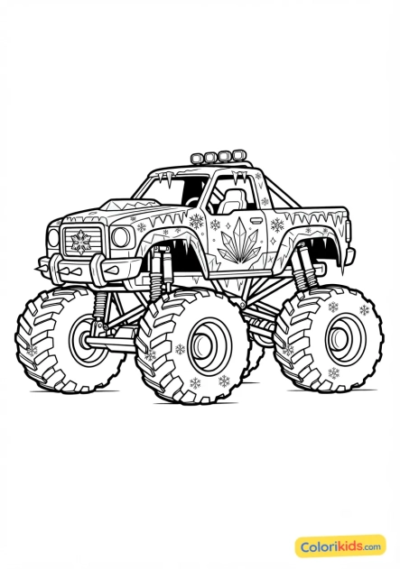 Coloriage à imprimer : monster truck bleu glacier avec des effets de glace