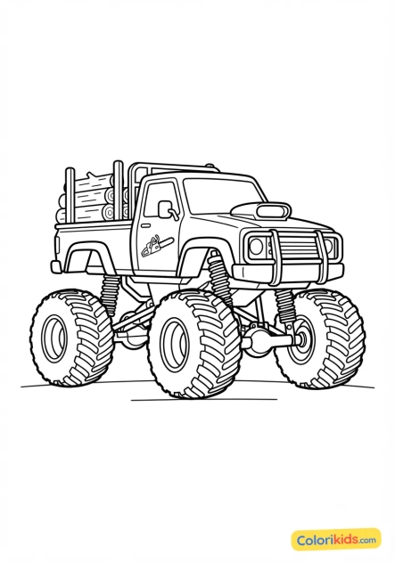 Coloriage à imprimer : monster truck marron style camion de bûcheron