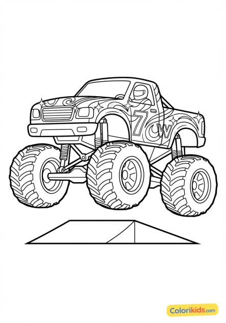Coloriage à imprimer : monster truck violet métallique avec des jantes chromées
