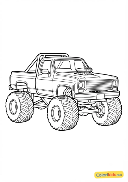 Coloriage à imprimer : monster truck rétro des années 80 restauré