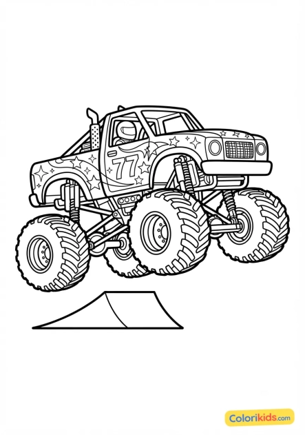 Coloriage à imprimer : monster truck rose étincelant pour le spectacle