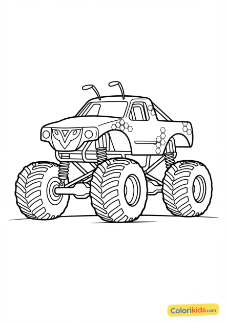Coloriage à imprimer : monster truck jaune et noir aux couleurs de guêpe
