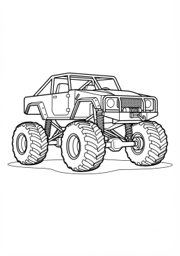 Voir le coloriage Monster truck vert armée prêt pour le trial