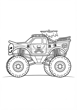 Voir le coloriage Monster truck noir au design de pirate menaçant