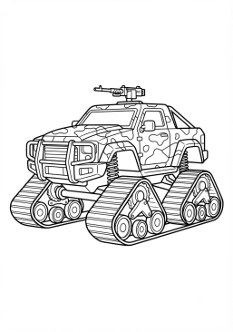 Voir le coloriage Monster truck militaire camouflage avec des chenilles