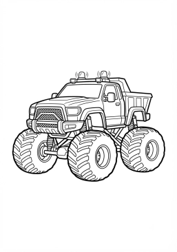Voir le coloriage Monster truck jaune de chantier avec gyrophares