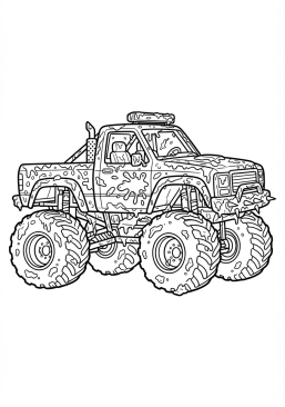 Voir le coloriage Monster truck marron boueux tout juste sorti de la piste