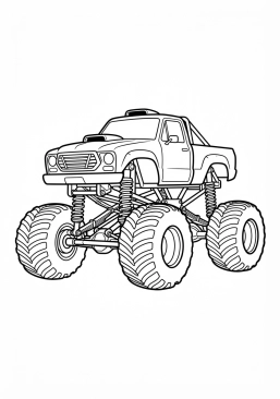 Voir le coloriage Monster truck orange avec des suspensions géantes apparentes